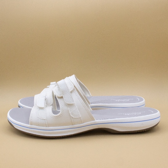 Clarks Breeze Piper White Slip On Comfort Slides Sandals Women's Size 11 M - Picture 1 of 8